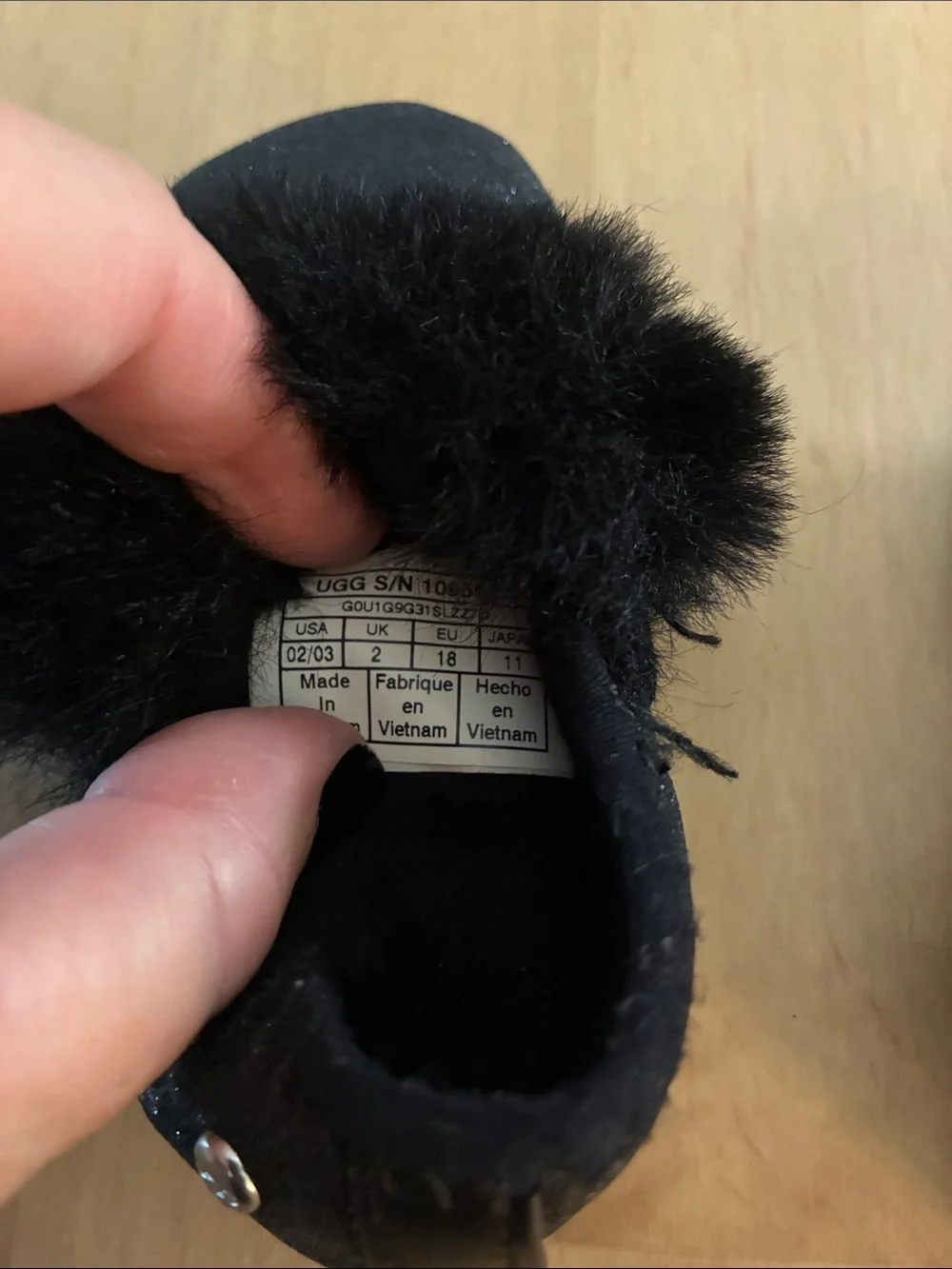 UGG Black Glitter Baby Mary Jane Shoes with Faux Fur Trim